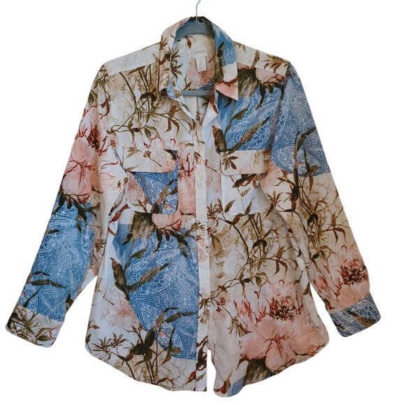 Chicos Floral Shirt Blouse Long Sleeve Button Down Womens Large Chicos size 2 - Picture 11 of 12